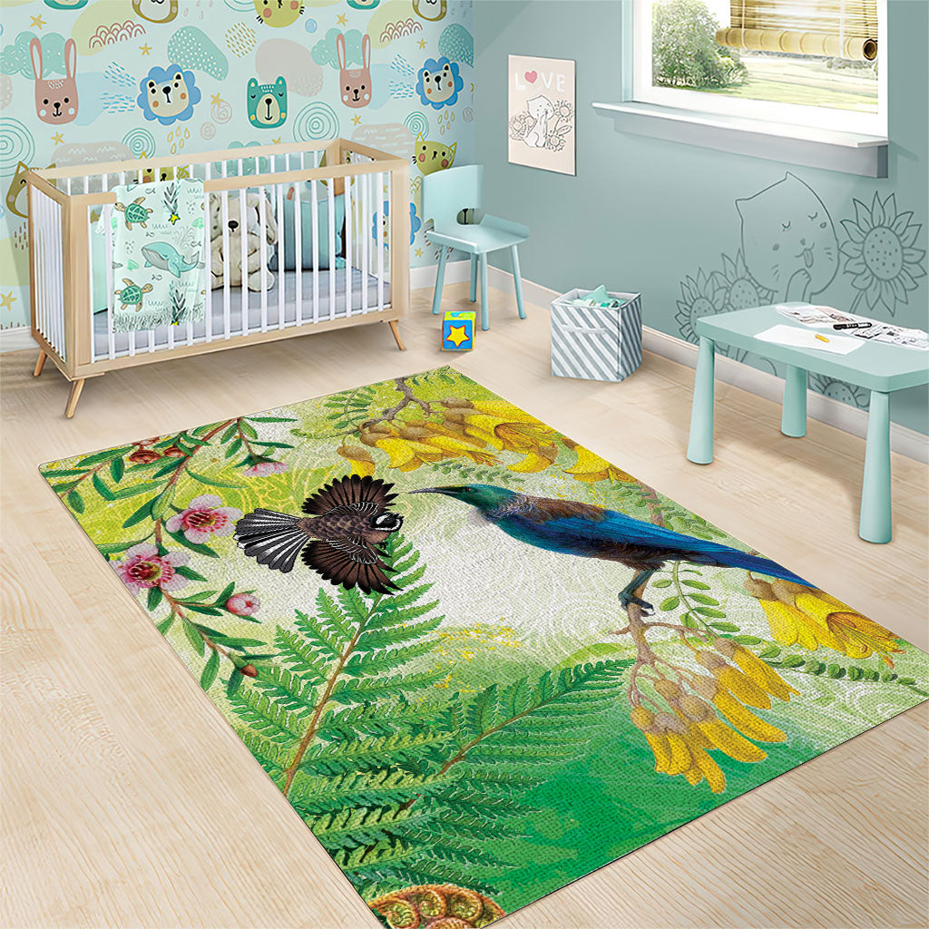 New Zealand Maori Mahuru Area Rug Tui With Pikawakawa Spring Colors