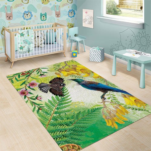 New Zealand Maori Mahuru Area Rug Tui With Pikawakawa Spring Colors
