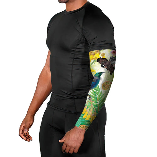 New Zealand Maori Mahuru Arm Sleeves Tui With Pikawakawa Spring Colors