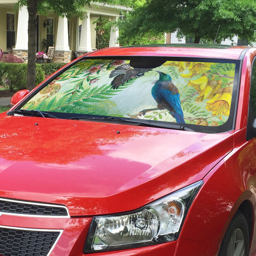 New Zealand Maori Mahuru Auto Sun Shade Tui With Pikawakawa Spring Colors