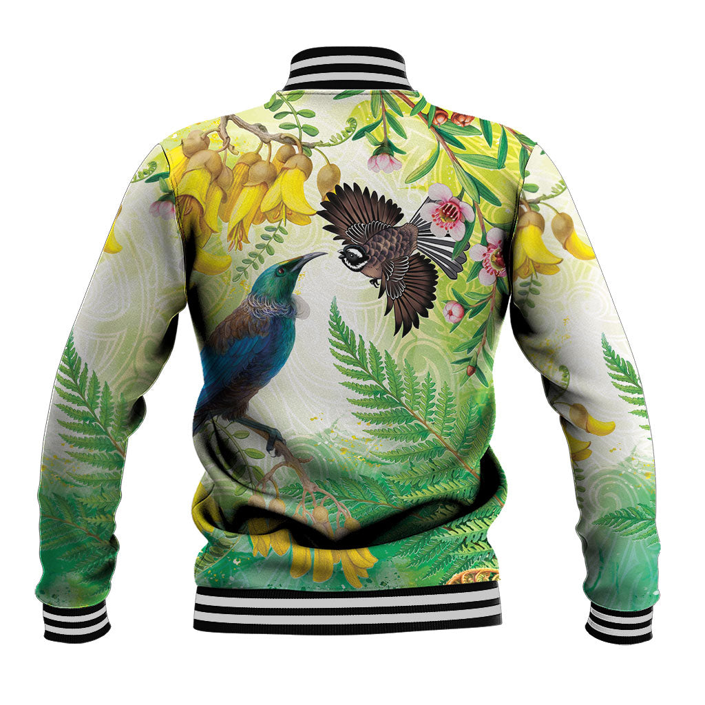 New Zealand Maori Mahuru Baseball Jacket Tui With Pikawakawa Spring Colors