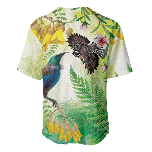 New Zealand Maori Mahuru Baseball Jersey Tui With Pikawakawa Spring Colors