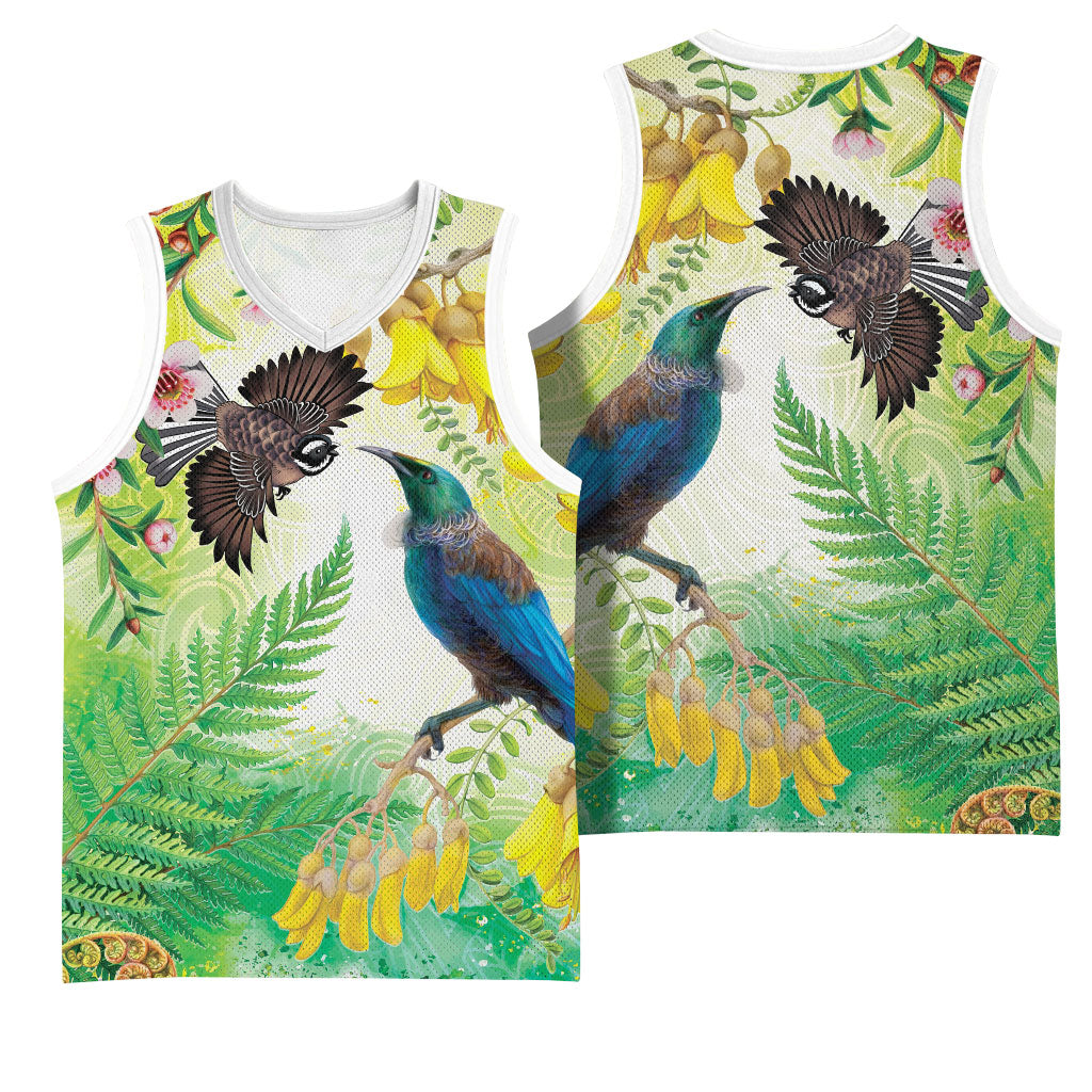New Zealand Maori Mahuru Basketball Jersey Tui With Pikawakawa Spring Colors