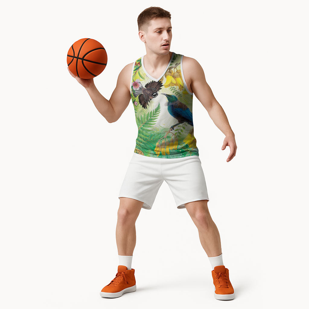 New Zealand Maori Mahuru Basketball Jersey Tui With Pikawakawa Spring Colors