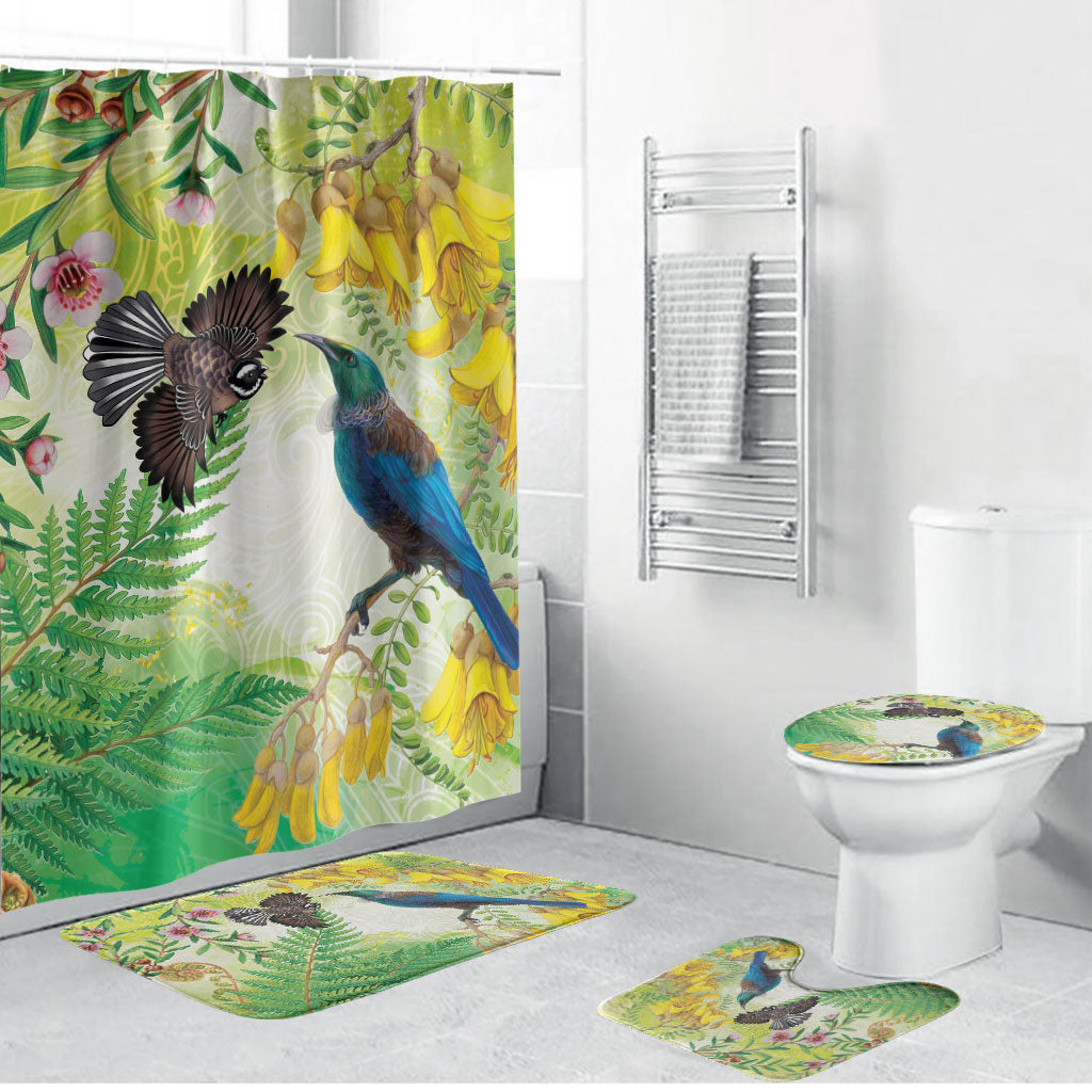 New Zealand Maori Mahuru Bathroom Set Tui With Pikawakawa Spring Colors