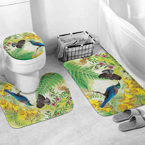 New Zealand Maori Mahuru Bathroom Set Tui With Pikawakawa Spring Colors