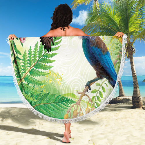 New Zealand Maori Mahuru Beach Blanket Tui With Pikawakawa Spring Colors