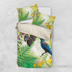 New Zealand Maori Mahuru Bedding Set Tui With Pikawakawa Spring Colors