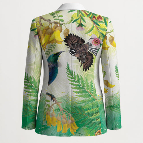 New Zealand Maori Mahuru Blazer Tui With Pikawakawa Spring Colors