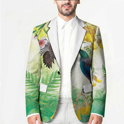 New Zealand Maori Mahuru Blazer Tui With Pikawakawa Spring Colors