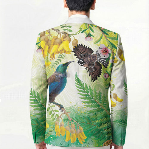 New Zealand Maori Mahuru Blazer Tui With Pikawakawa Spring Colors