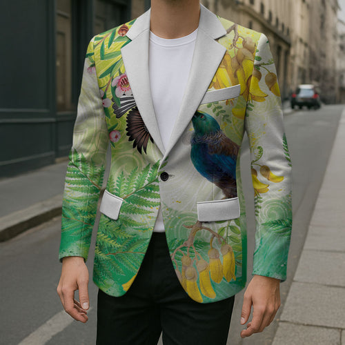 New Zealand Maori Mahuru Blazer Tui With Pikawakawa Spring Colors