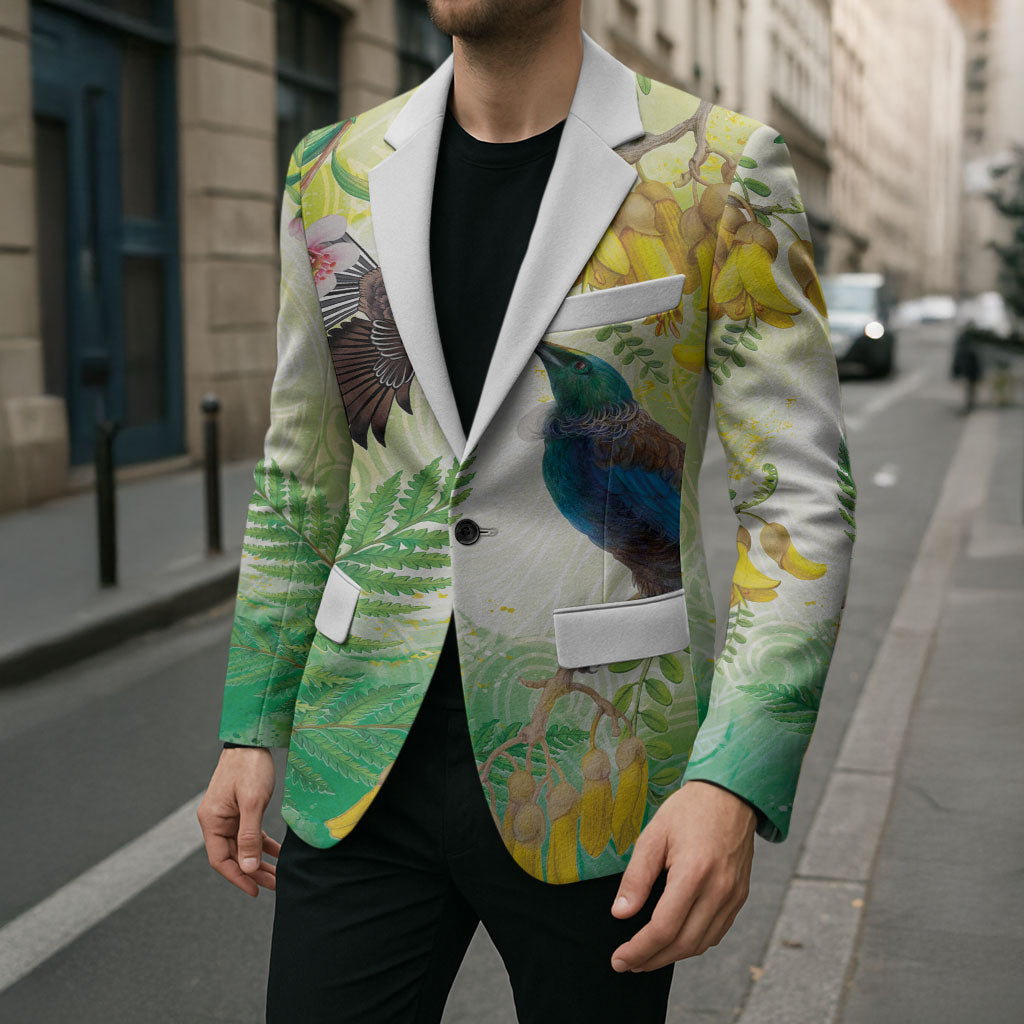 New Zealand Maori Mahuru Blazer Tui With Pikawakawa Spring Colors