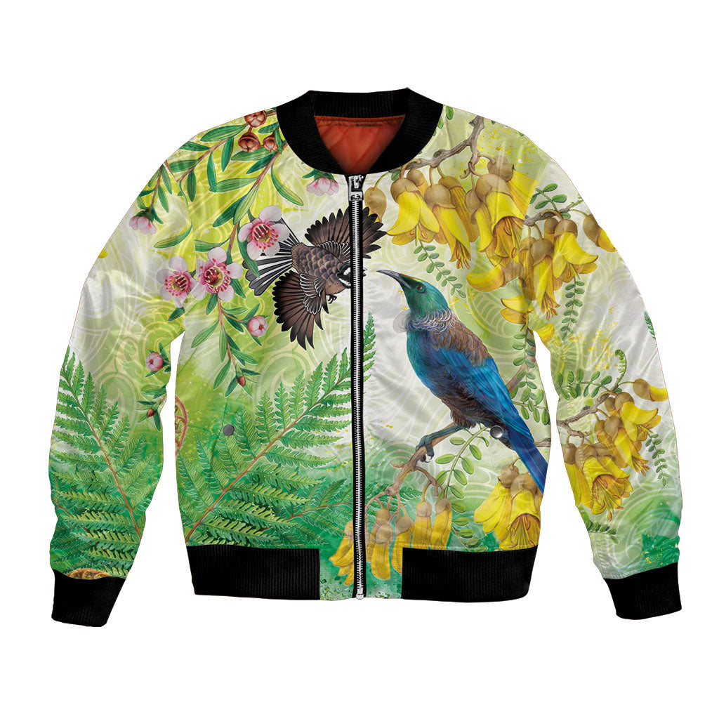 New Zealand Maori Mahuru Bomber Jacket Tui With Pikawakawa Spring Colors