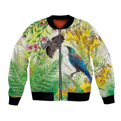 New Zealand Maori Mahuru Bomber Jacket Tui With Pikawakawa Spring Colors