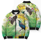 New Zealand Maori Mahuru Bomber Puffer Jacket Tui With Pikawakawa Spring Colors