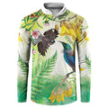 New Zealand Maori Mahuru Button Sweatshirt Tui With Pikawakawa Spring Colors