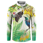 New Zealand Maori Mahuru Button Sweatshirt Tui With Pikawakawa Spring Colors