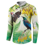 New Zealand Maori Mahuru Button Sweatshirt Tui With Pikawakawa Spring Colors