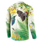 New Zealand Maori Mahuru Button Sweatshirt Tui With Pikawakawa Spring Colors