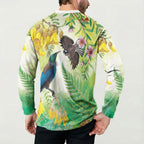 New Zealand Maori Mahuru Button Sweatshirt Tui With Pikawakawa Spring Colors