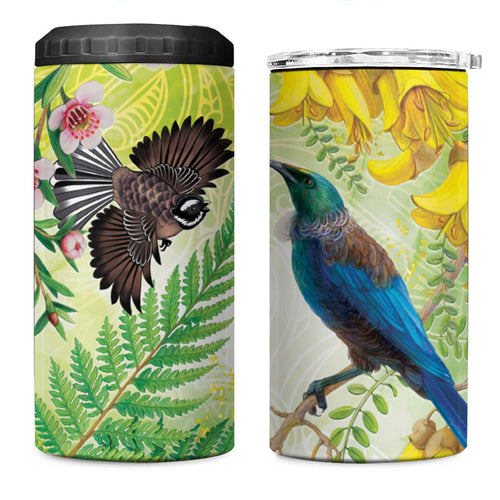 New Zealand Maori Mahuru 4 in 1 Can Cooler Tumbler Tui With Pikawakawa Spring Colors