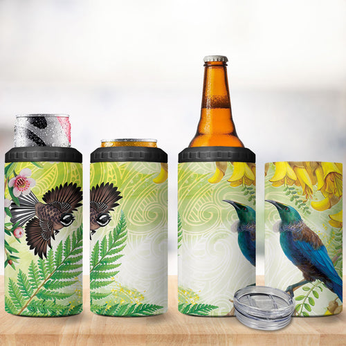 New Zealand Maori Mahuru 4 in 1 Can Cooler Tumbler Tui With Pikawakawa Spring Colors