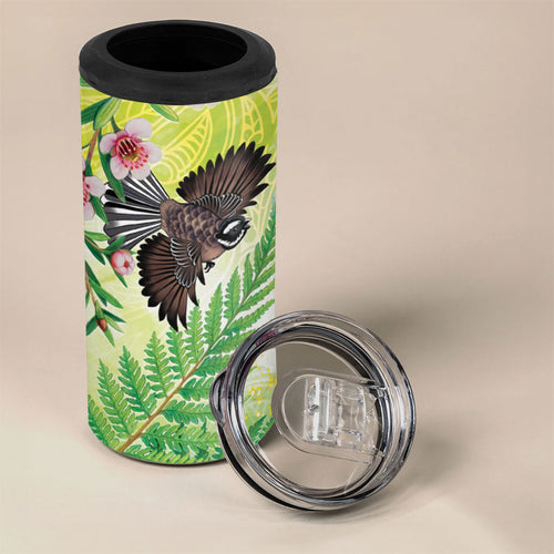 New Zealand Maori Mahuru 4 in 1 Can Cooler Tumbler Tui With Pikawakawa Spring Colors