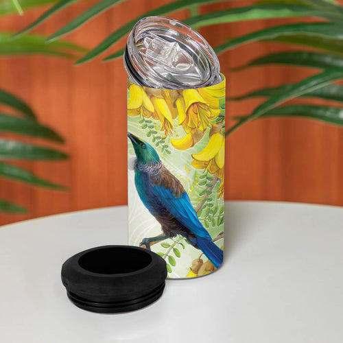 New Zealand Maori Mahuru 4 in 1 Can Cooler Tumbler Tui With Pikawakawa Spring Colors