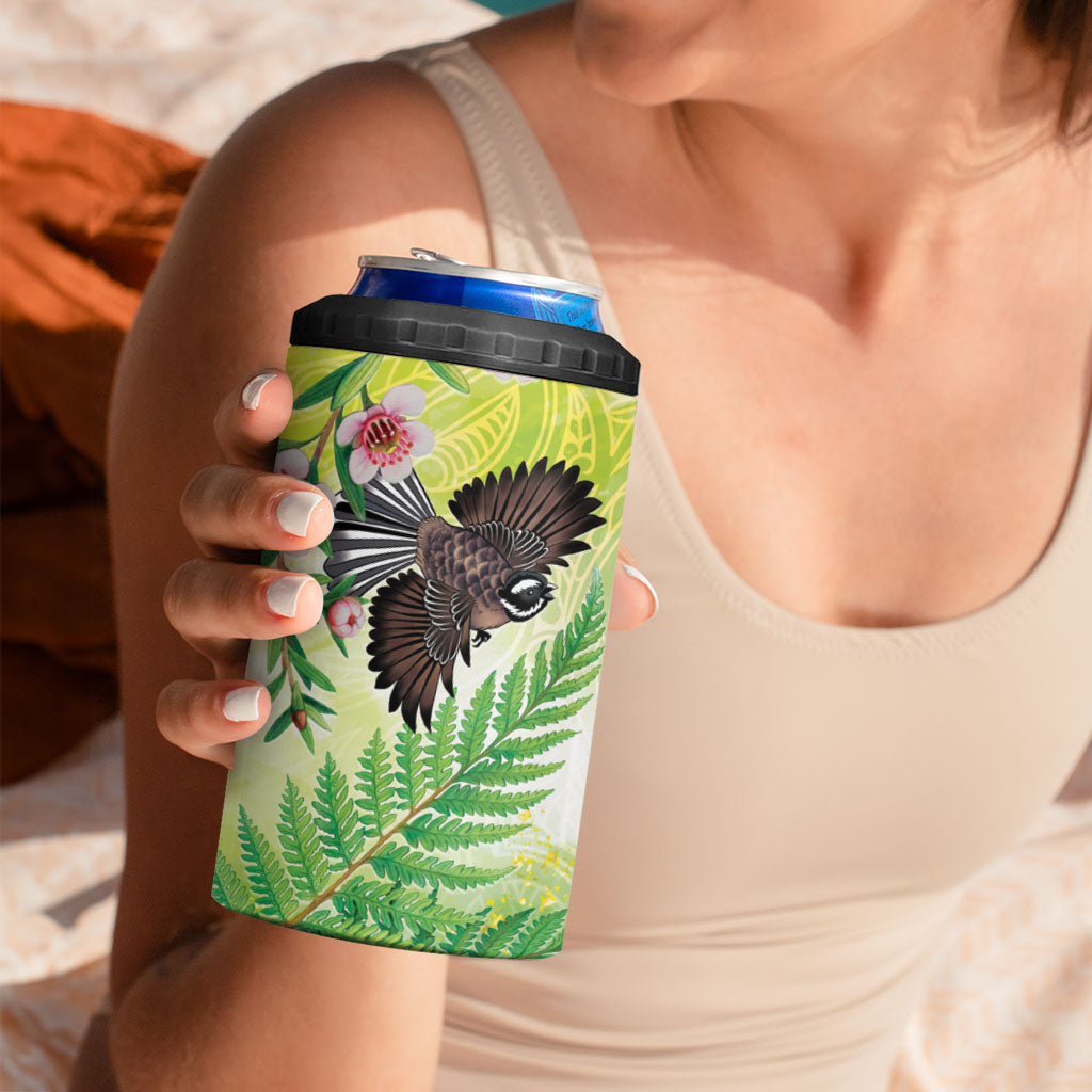 New Zealand Maori Mahuru 4 in 1 Can Cooler Tumbler Tui With Pikawakawa Spring Colors