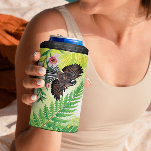 New Zealand Maori Mahuru 4 in 1 Can Cooler Tumbler Tui With Pikawakawa Spring Colors