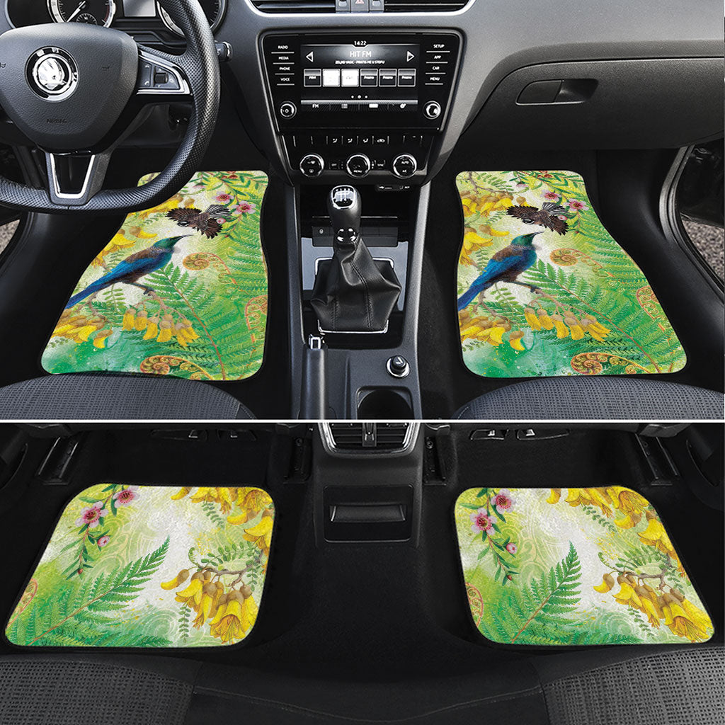 New Zealand Maori Mahuru Car Mats Tui With Pikawakawa Spring Colors