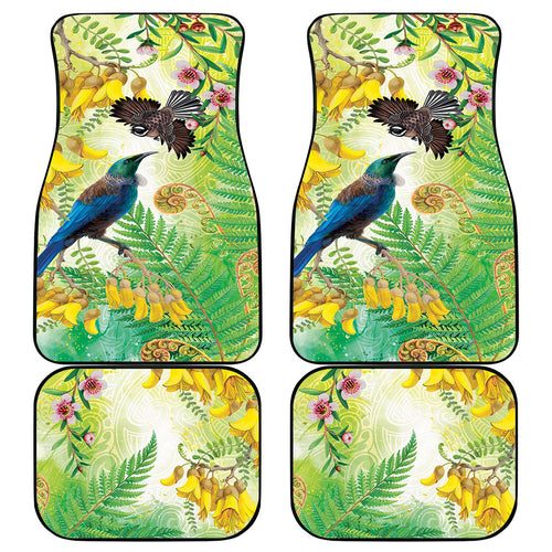 New Zealand Maori Mahuru Car Mats Tui With Pikawakawa Spring Colors