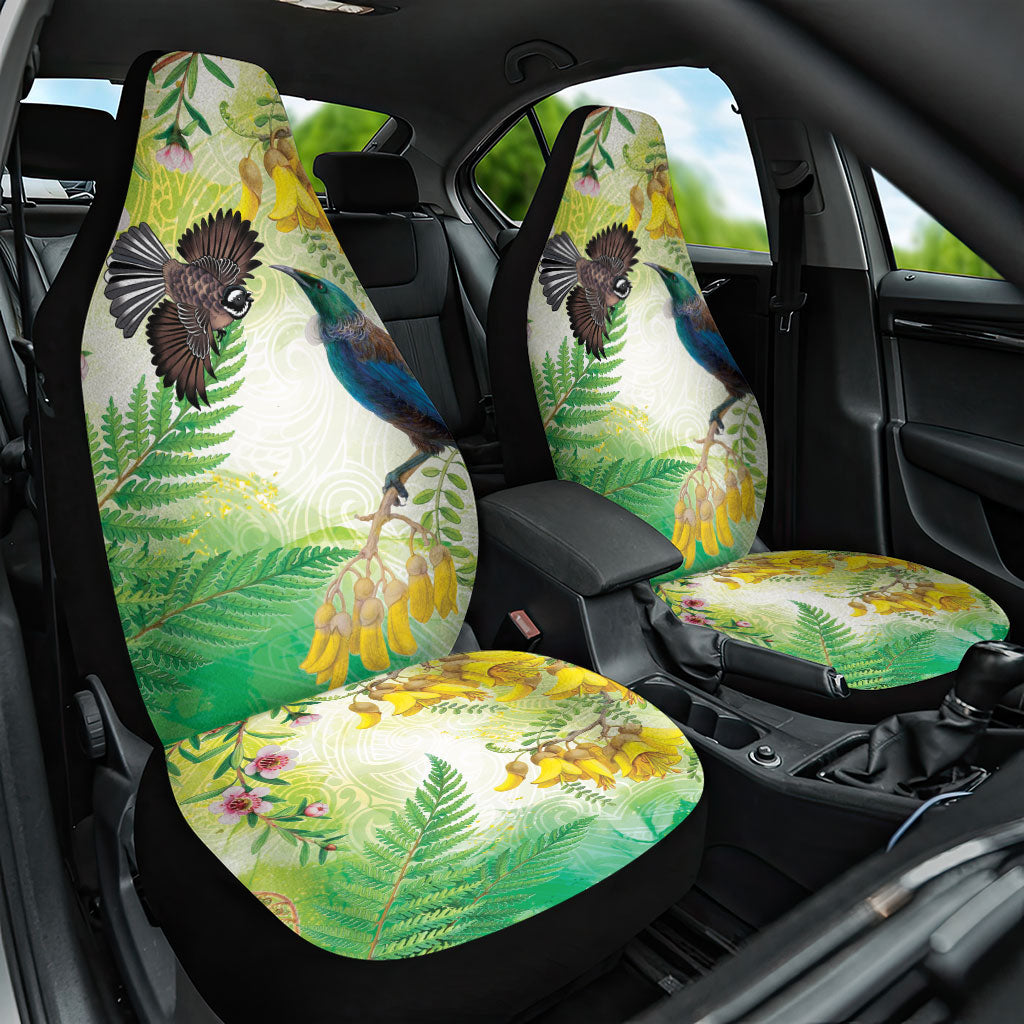 New Zealand Maori Mahuru Car Seat Cover Tui With Pikawakawa Spring Colors