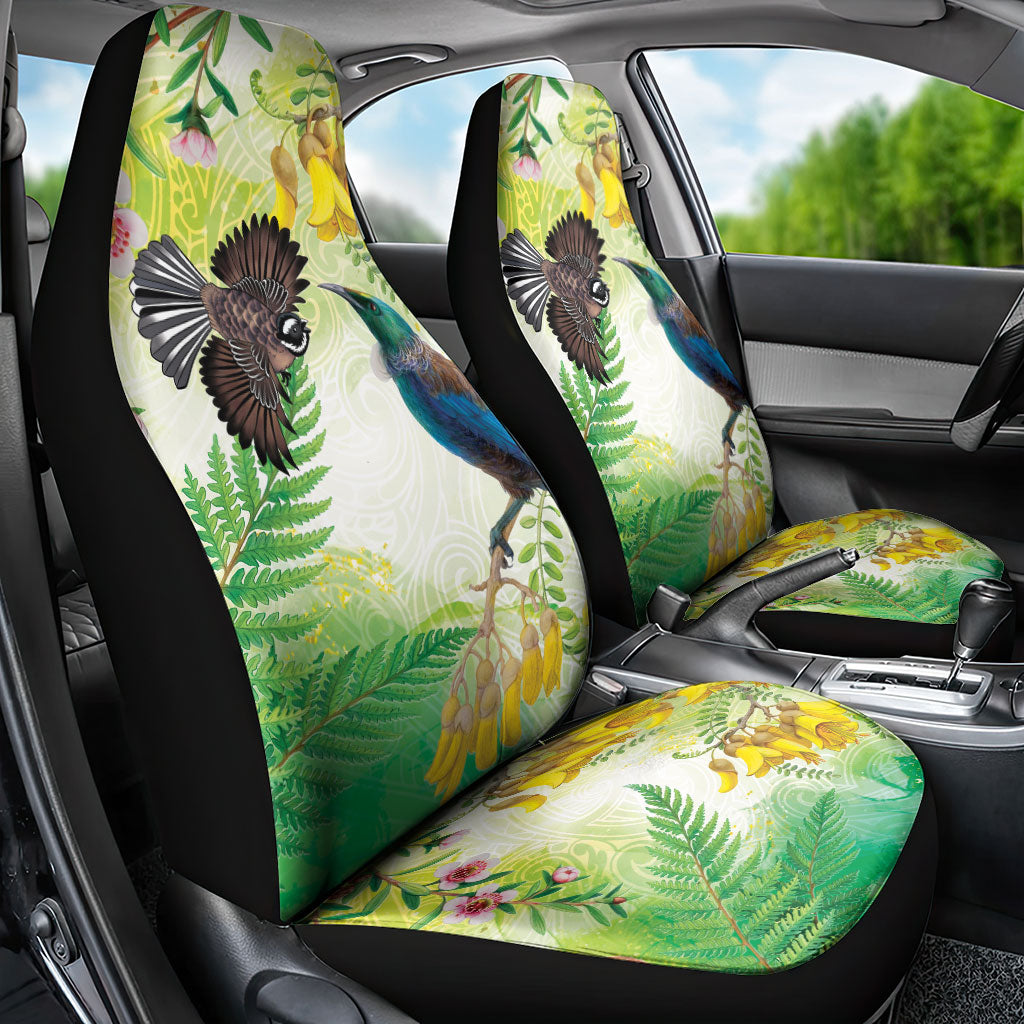 New Zealand Maori Mahuru Car Seat Cover Tui With Pikawakawa Spring Colors