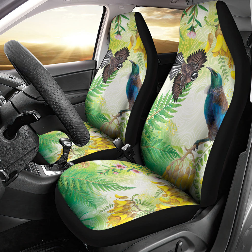 New Zealand Maori Mahuru Car Seat Cover Tui With Pikawakawa Spring Colors