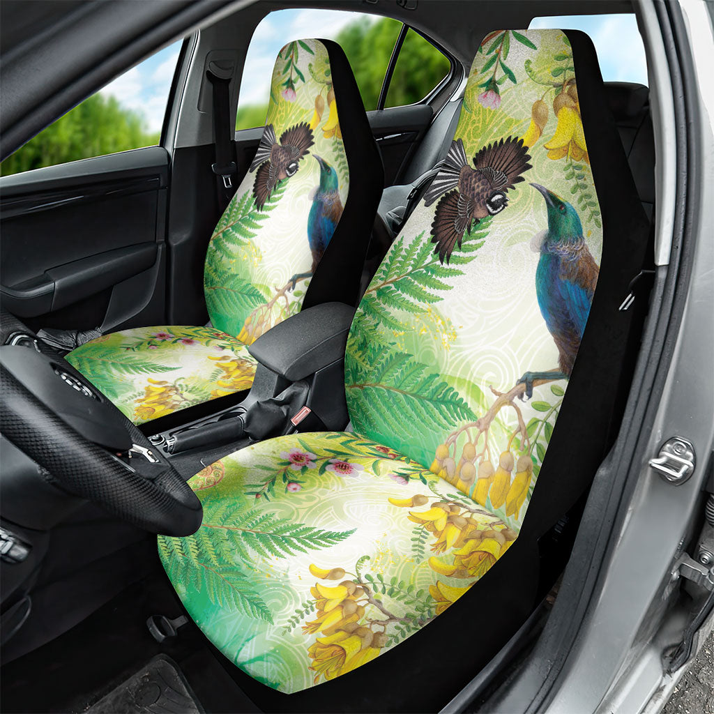 New Zealand Maori Mahuru Car Seat Cover Tui With Pikawakawa Spring Colors
