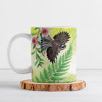 New Zealand Maori Mahuru Ceramic Mug Tui With Pikawakawa Spring Colors