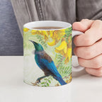 New Zealand Maori Mahuru Ceramic Mug Tui With Pikawakawa Spring Colors