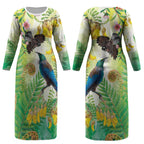 New Zealand Maori Mahuru Couples Matching Long Sleeve Bodycon Dress and Long Sleeve Button Shirt Tui With Pikawakawa Spring Colors