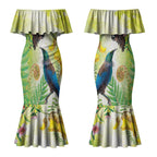 New Zealand Maori Mahuru Couples Matching Mermaid Dress and Hawaiian Shirt Tui With Pikawakawa Spring Colors