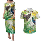 New Zealand Maori Mahuru Couples Matching Puletasi and Hawaiian Shirt Tui With Pikawakawa Spring Colors