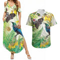 New Zealand Maori Mahuru Couples Matching Summer Maxi Dress and Hawaiian Shirt Tui With Pikawakawa Spring Colors