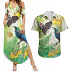 New Zealand Maori Mahuru Couples Matching Summer Maxi Dress and Hawaiian Shirt Tui With Pikawakawa Spring Colors
