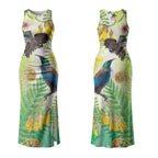 New Zealand Maori Mahuru Couples Matching Tank Maxi Dress and Long Sleeve Button Shirt Tui With Pikawakawa Spring Colors