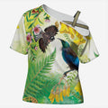 New Zealand Maori Mahuru Cross Shoulder Shirt Tui With Pikawakawa Spring Colors