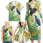 New Zealand Maori Mahuru Family Matching Long Sleeve Bodycon Dress and Hawaiian Shirt Tui With Pikawakawa Spring Colors