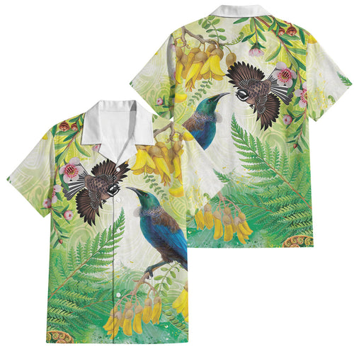 New Zealand Maori Mahuru Family Matching Long Sleeve Bodycon Dress and Hawaiian Shirt Tui With Pikawakawa Spring Colors