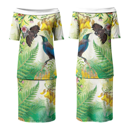 New Zealand Maori Mahuru Family Matching Puletasi and Hawaiian Shirt Tui With Pikawakawa Spring Colors