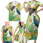New Zealand Maori Mahuru Family Matching Short Sleeve Bodycon Dress and Hawaiian Shirt Tui With Pikawakawa Spring Colors